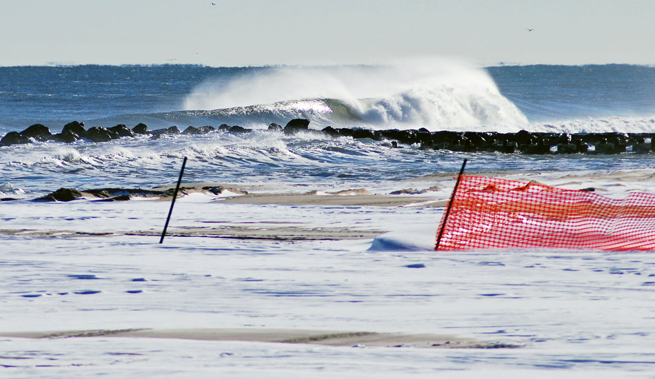 Many waves went un-ridden as freezing temperatures kept a lot of surfers out of the water. Photo: Tim Leopold