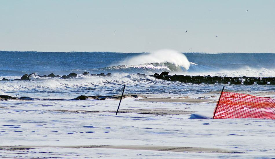 Snow-covered beaches halt crews from dredging, giving this sandbar a little extra longevity. Photo: Tim Leopold