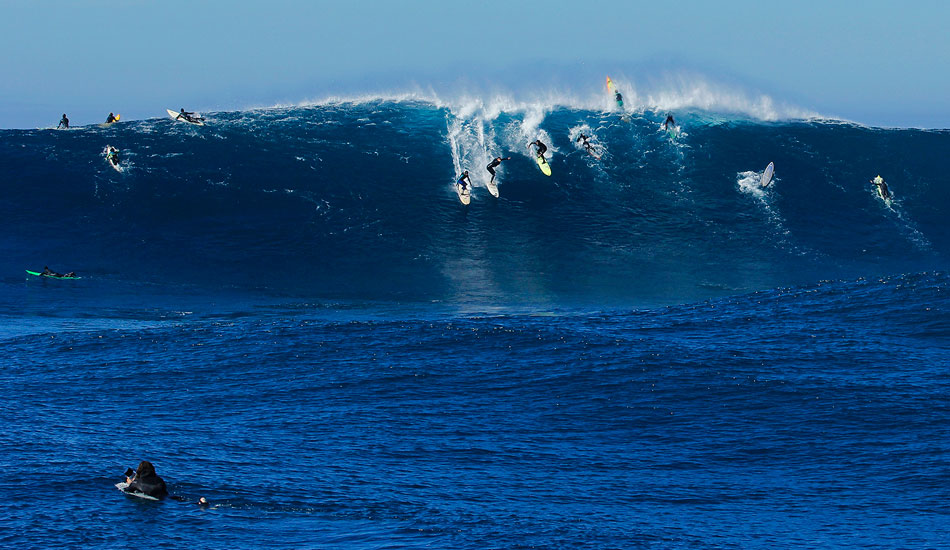 Here are three hungry great big waves surfers on a mission: Benjamin Sanchis, Toby Cunnigham, and Andres Flores  Photo: Claudia Boily