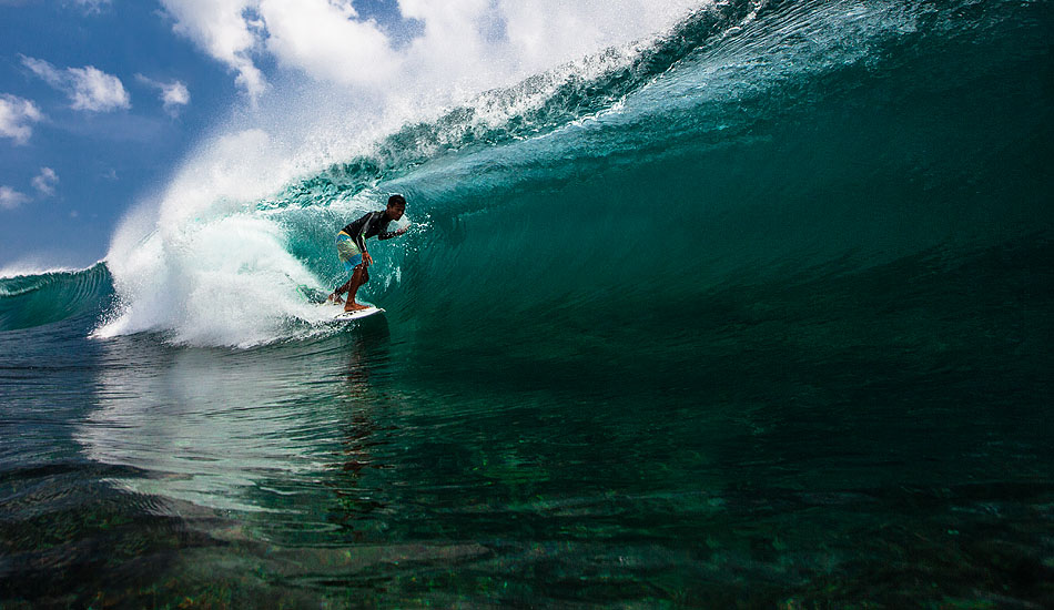 Overhead slabs and a jagged reef covered by less water than a backyard kiddie pool would mean a hospital visit for most surfers in Bali, but Mega Semadhi makes one of the island\'s most dangerous waves look fun. Photo: <a href= \"http://tommyschultz.com/blog/category/photo-galleries/surf-photography-2/\">Tommy Schultz</a>