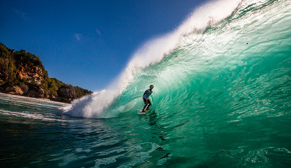 How many times a year does Padang Padang break at sunset at low tide on a big swell? Agus \'Dag\' could probably tell you, but you\'ll have to wait until he gets out of the green room to ask him. Photo: <a href= \"http://tommyschultz.com/blog/category/photo-galleries/surf-photography-2/\">Tommy Schultz</a>