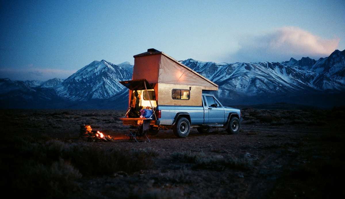 A long exposure of my homemade camper and 1991 Jeep Comanche in the eastern sierras, 2014. Photo: <a href=\"http://trevorgordonarts.com\">TrevorGordonArts.com</a>