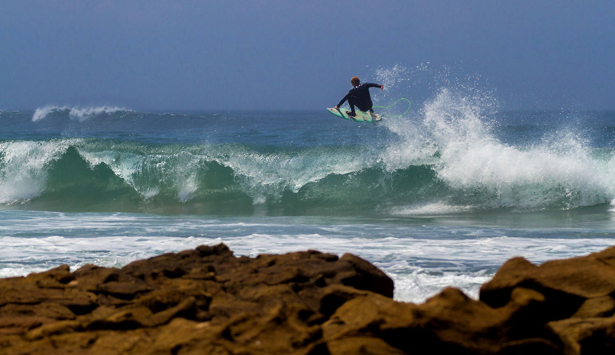 A big old slob into the wind, Michael Monk\'s summer jump. Photo by: Tyerell Jordaan