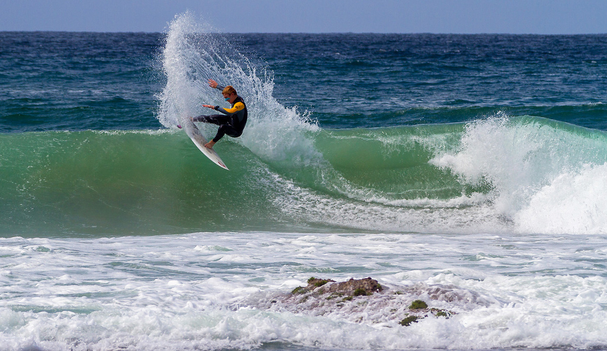 If you are as amped as Michael Monk, you will get to surf alone pretty often. Keeping things sharp at home. Photo by: Tyerell Jordaan