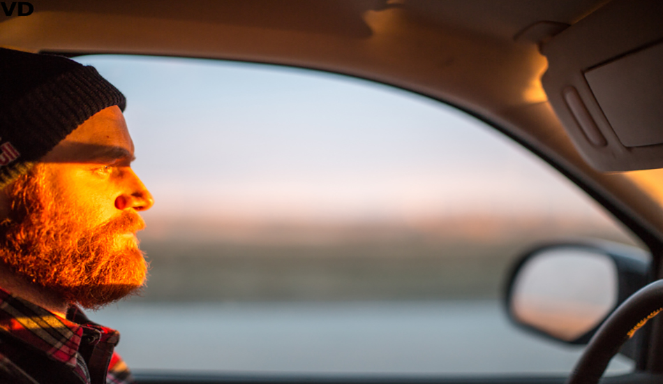 I made this picture as Pat Moore and I were driving from Jackson Hole to Whistler, 40 hours. The sunset outside was amazing and I was shooting out the window. I glanced over to Pat and just snapped this quick shot, adjusting the camera settings by instinct. Turned out good!