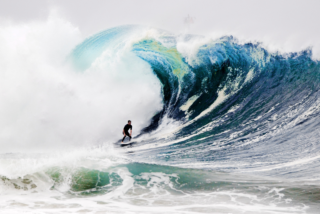 Bobby Okvist sits in the pocket of a beast at Wedge. Photo: Benjamin Ginsberg / Driftwood Photography Studios