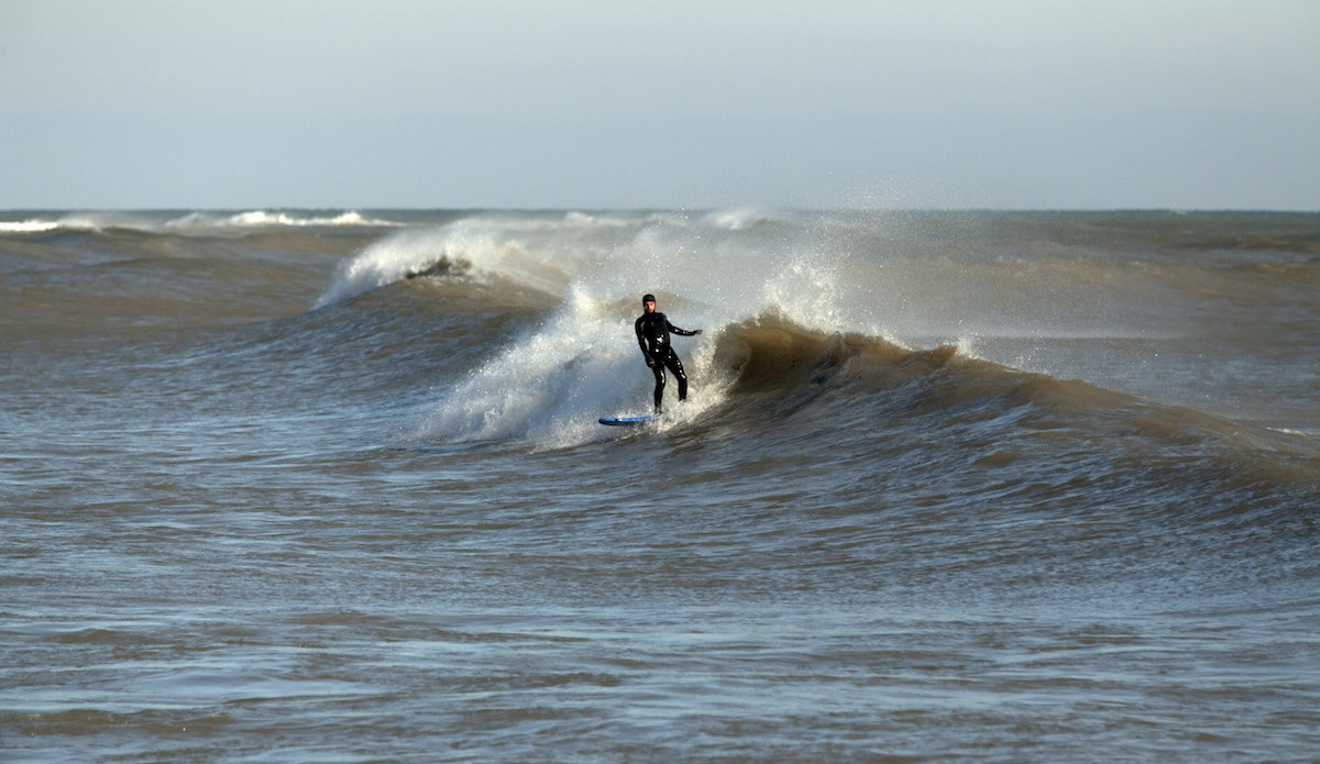 Great Lakes shaper Tamir Klein testing out a new shape. Photo: <a href=\"https://www.instagram.com/whaddascoops/\">Ryan Bigelow </a>