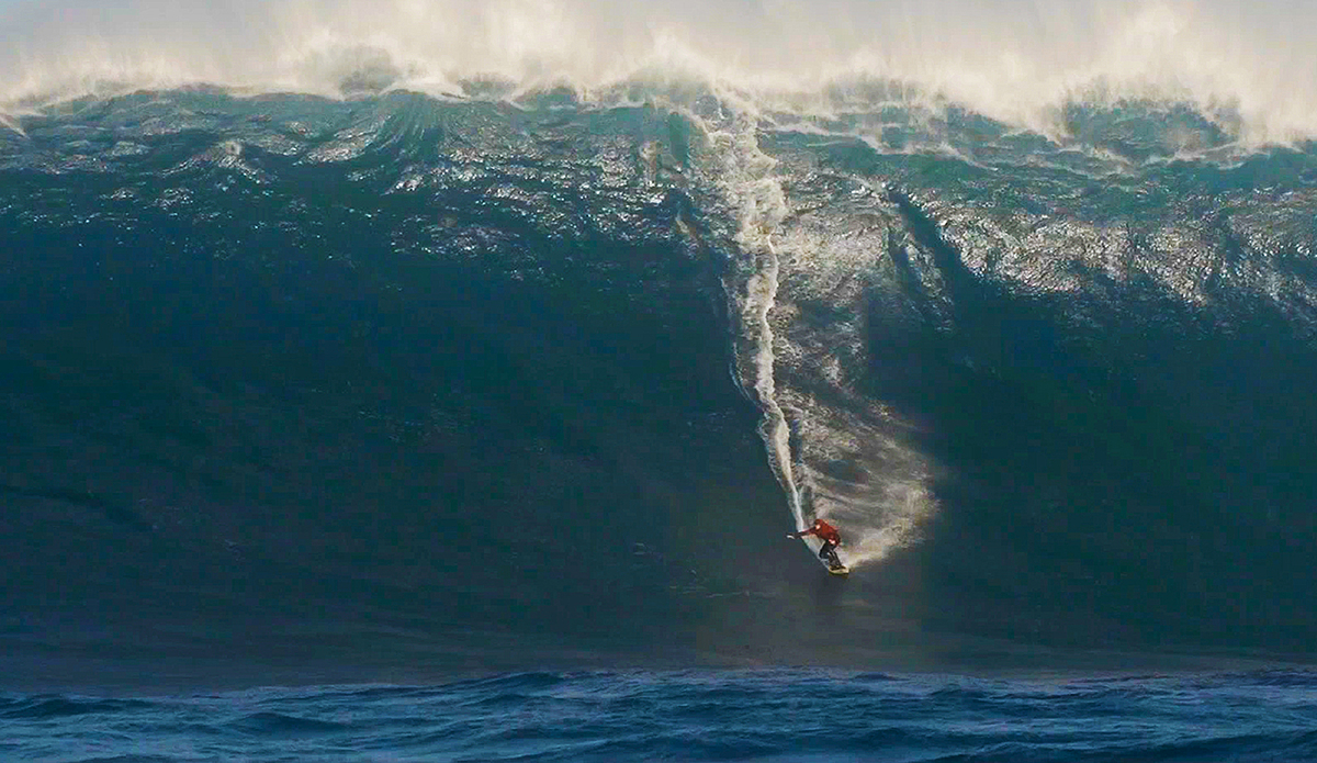 Justin Holland (Coolangatta, Queensland, Australia) drops to the bottom of what is likely the largest wave ever attempted in Australia. Holland challenged the wave at Cow Bombie, an offshore surf spot in Western Australa on June 27, 2015. A run of exceptionally large surf worldwide is expected to culminate with El Nino-fueled swells in the North Pacific this winter. Photo: WSL / Nimai Strickland