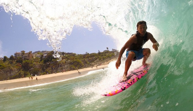 Kalani Robb on a glassy SoCal Barrel.