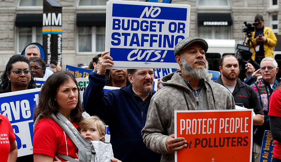 Protesters at a rally on the state of the EPA organized by the American Federation of Government Employees union, April 25, 2018, in Washington, D.C. AP Photo/Alex Brandon