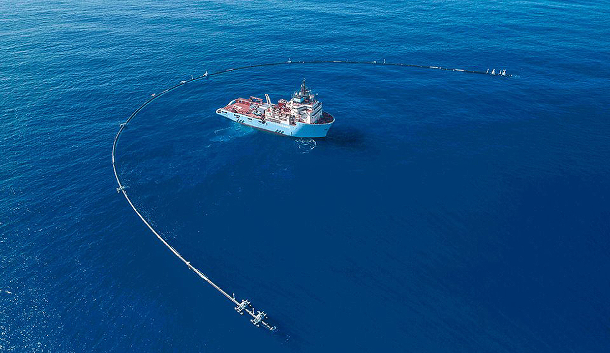 The Ocean Cleanup Project's System 001 is currently floating in the Pacific corralling plastic in the "largest ocean cleanup effort ever." Photo: The Ocean Cleanup