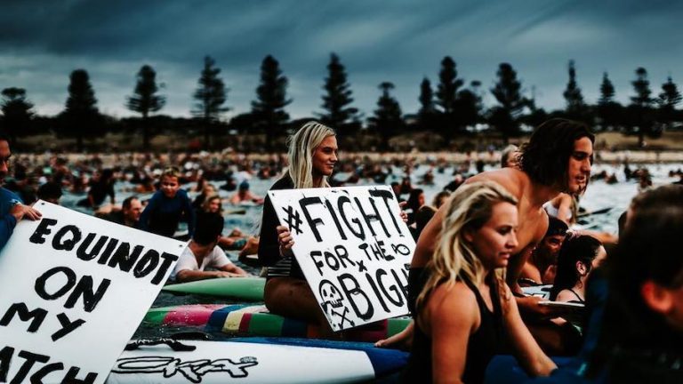 A group of surfers protests Equinor's proposal to drill in the Great Australian Bight.