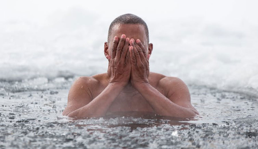 Man in ice bath