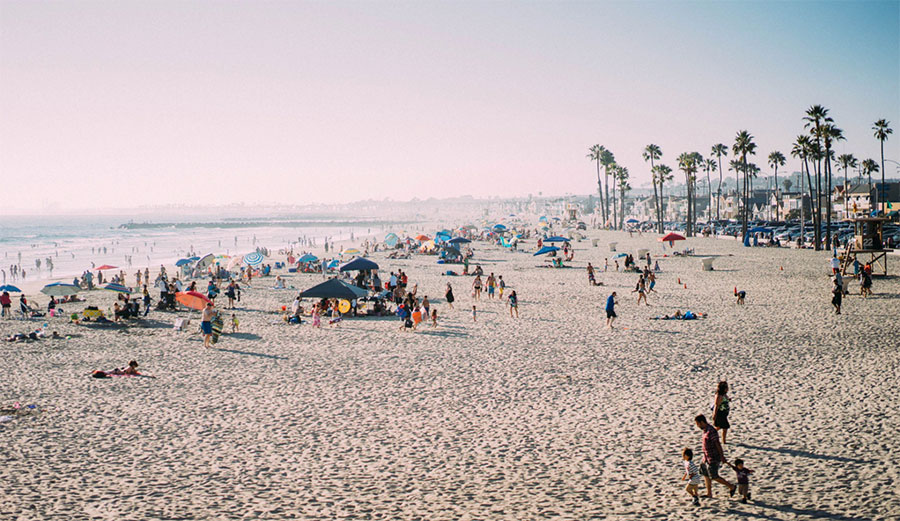 crowded beach in california