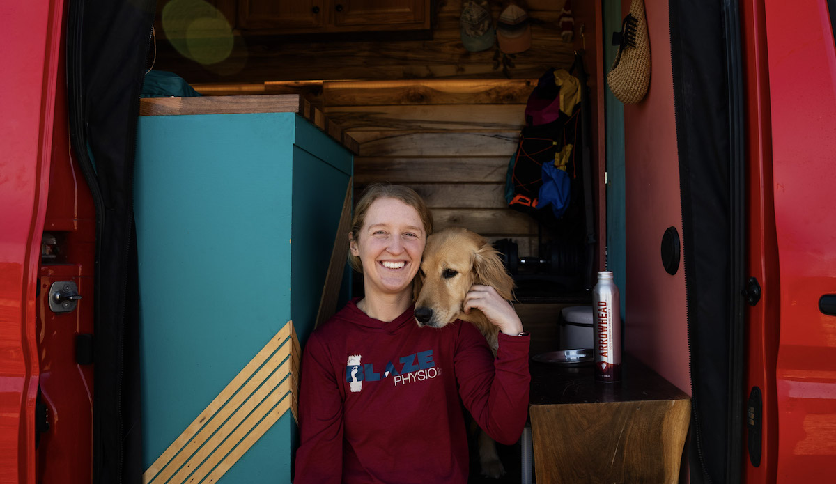 Business as usual for Dr. Morgan Brosnihan, and her golden pupper. Photo: Arrowhead