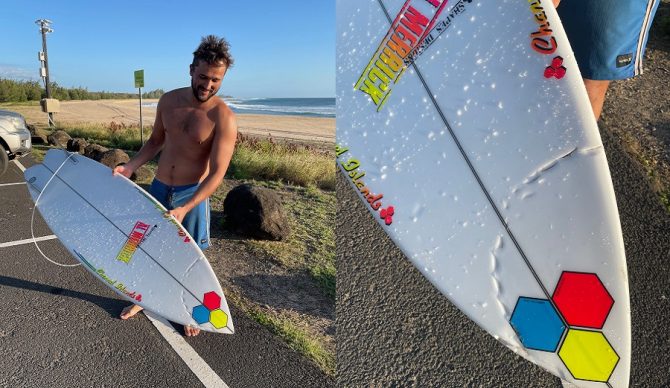 gavin klein's shark bit channel islands surfboard