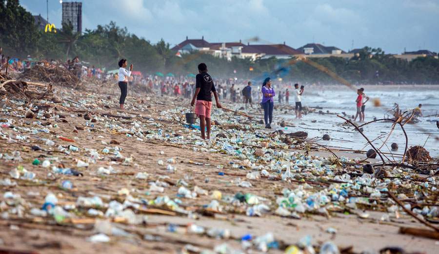 Plastic pollution on beach