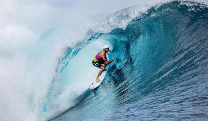 Owen Wright, a few years after his head injury, surfing at Teahupoo