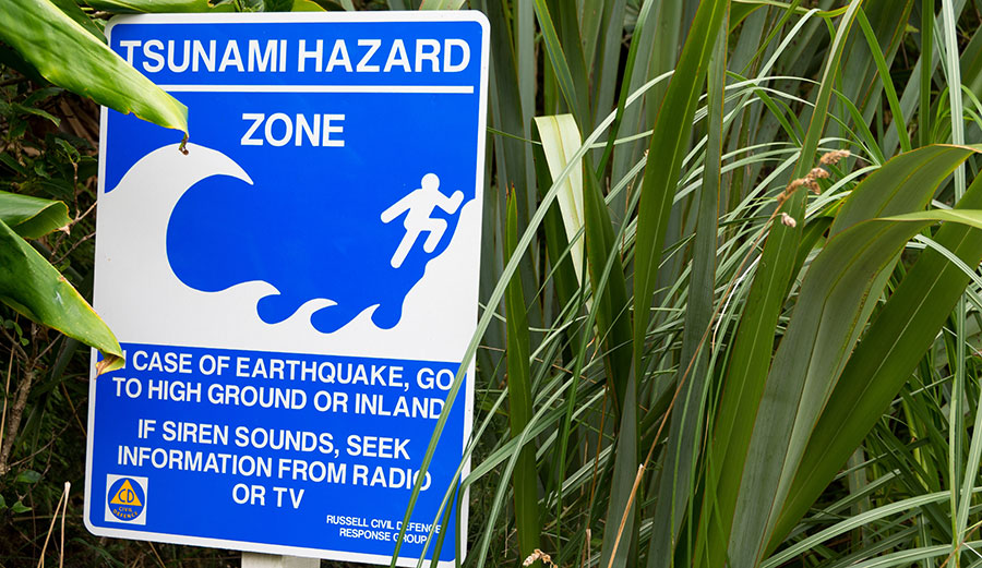 Tsunami warning sign in New Zealand