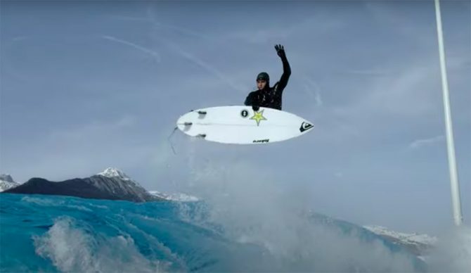 Zek Lau throws an air at the new Alaia Bay Wavepark in Switzleran