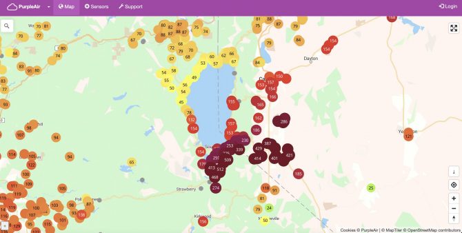 purpleair screenshot south lake tahoe