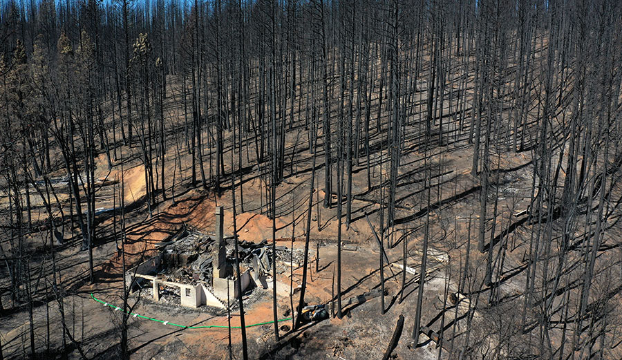 An aerial view of the location of the Dixie Fire