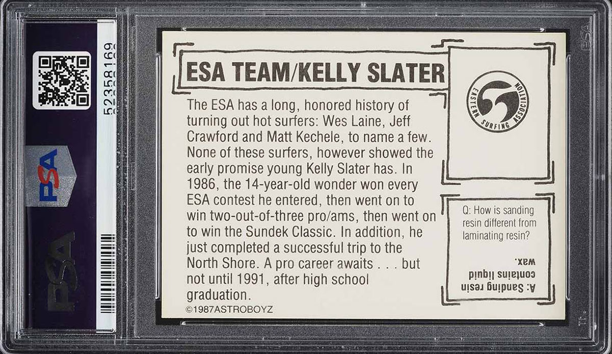 back of kelly Slater trading card