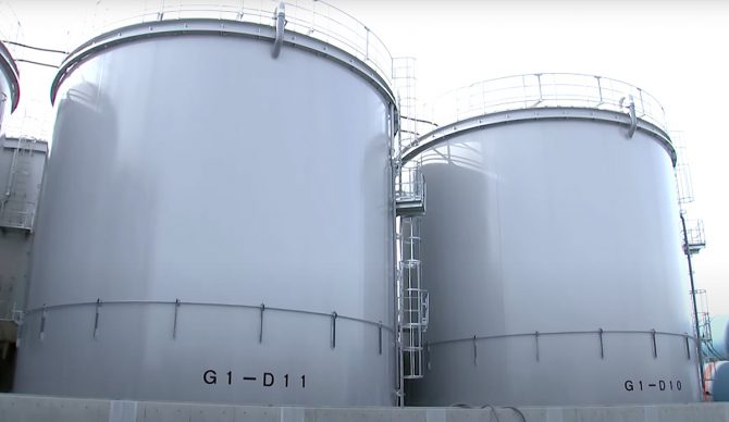 Water tanks at the destroyed Fukushima plant. Source: Reuters // YouTube