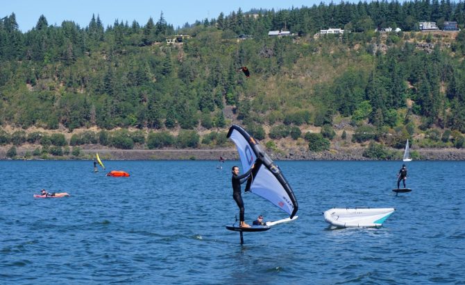 Wing Foiling at Hood River in Light Wind