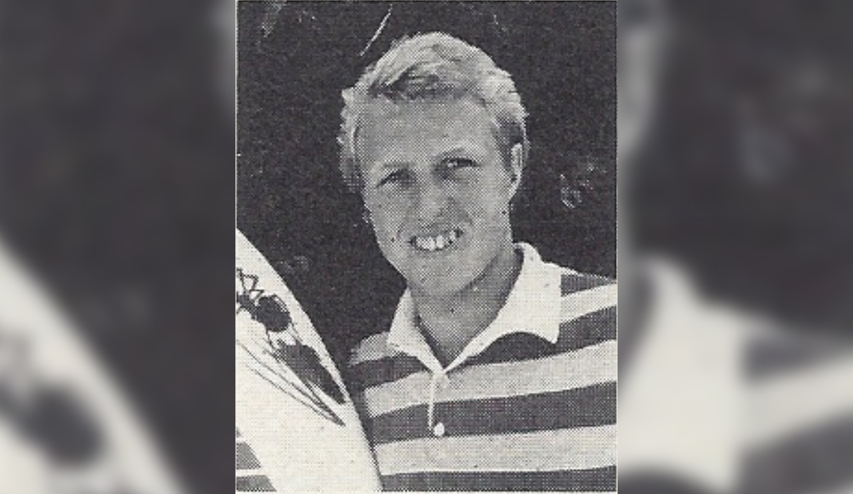 Dennis Jarvis holding the surfboard that started his career. Photo: DJ