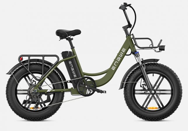 A studio shot of the Engwe L20 fat tire electric bike