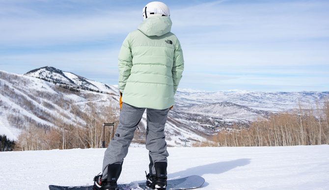Snowboarding in The North Face Women's Corefire Down Snowboard Jacket