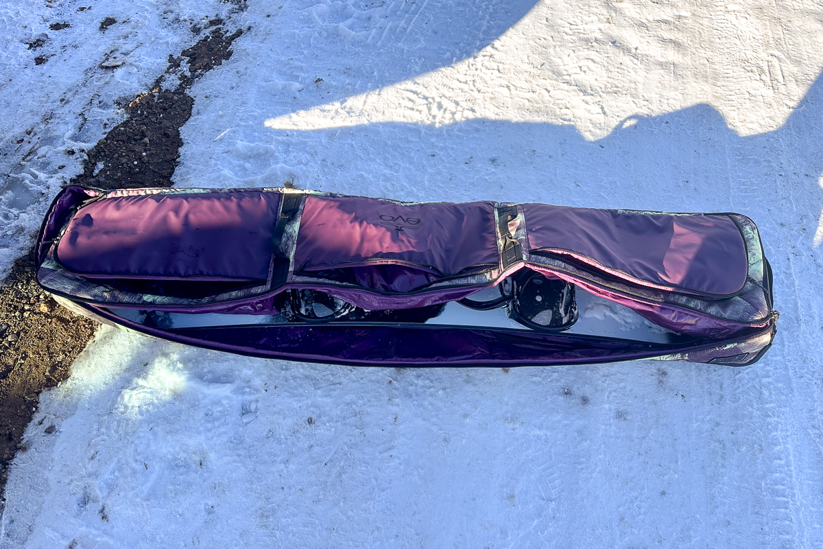 snowboard bag in the snow