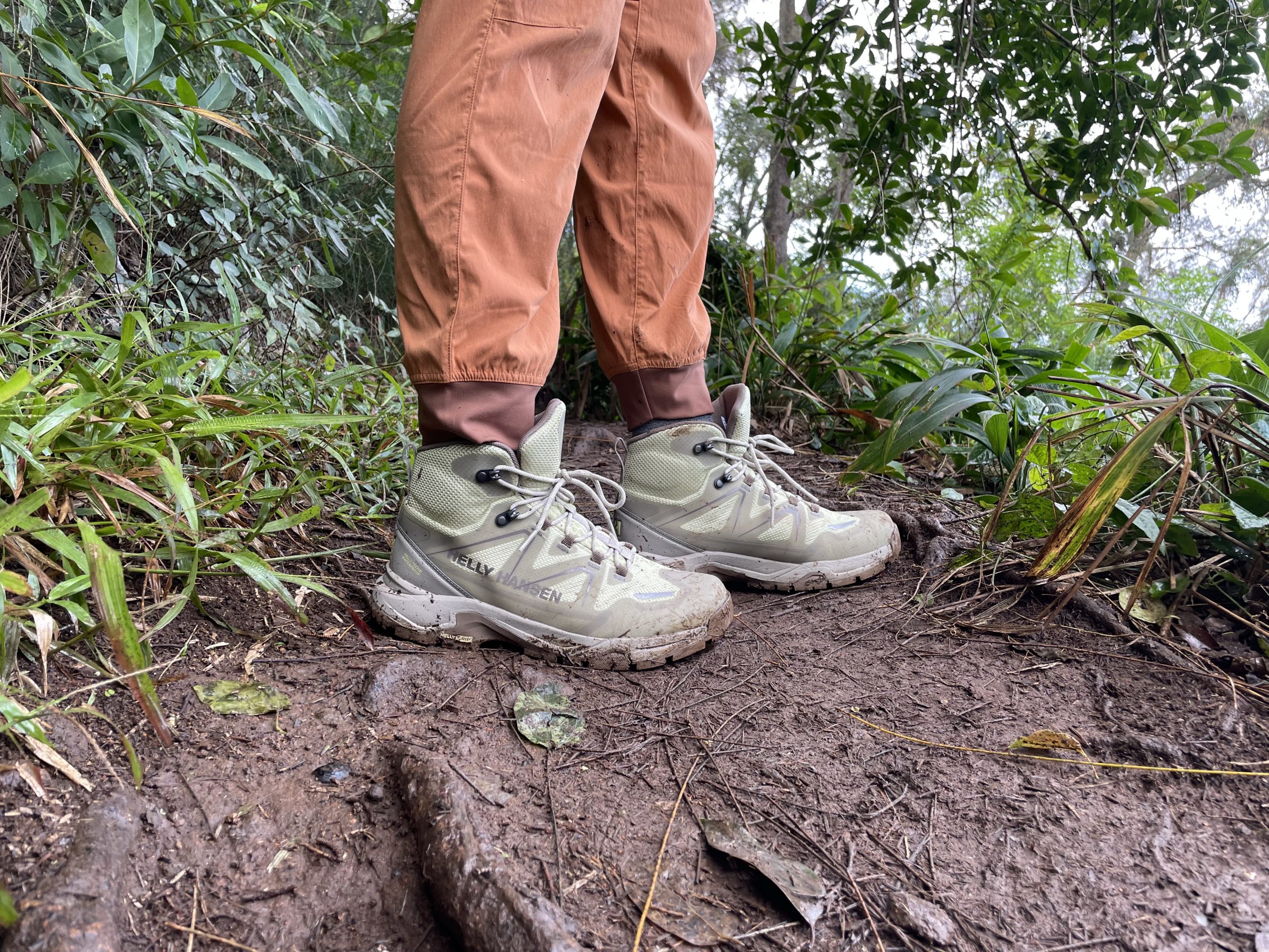 a muddy pair of hiking boots