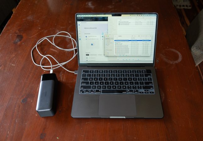 anker 737 power bank charging a Macbook Pro