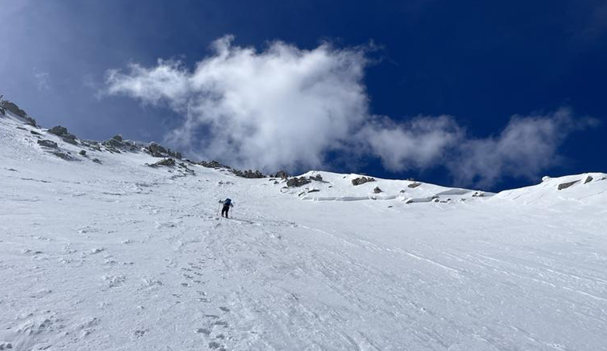 Hiking up the bed surface of the avalanche the following day. Photo: Utah Avalanche Center