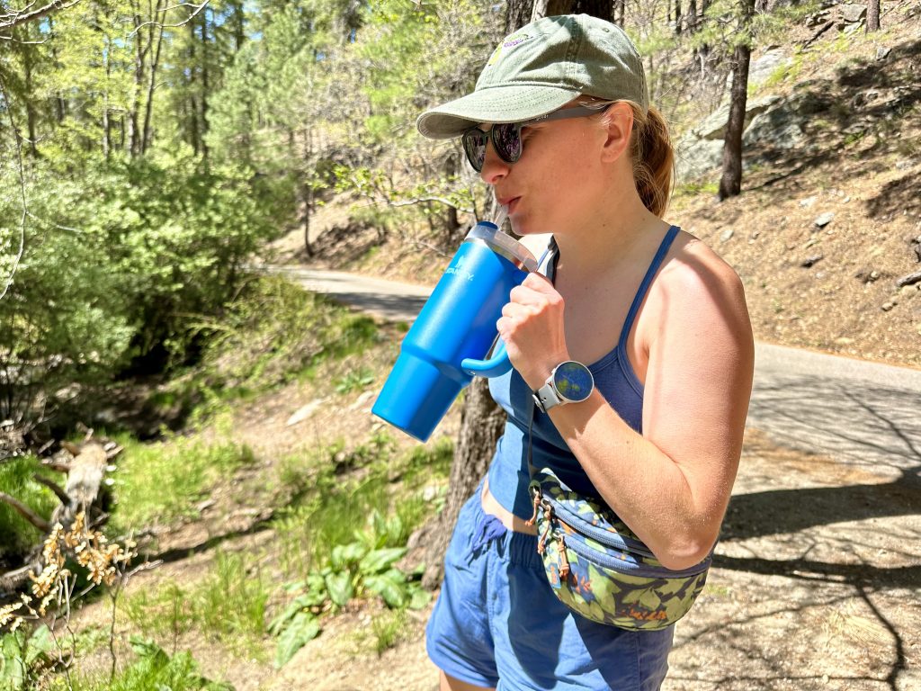 Drinking from the Stanley Quencher H2.0 Water Bottle