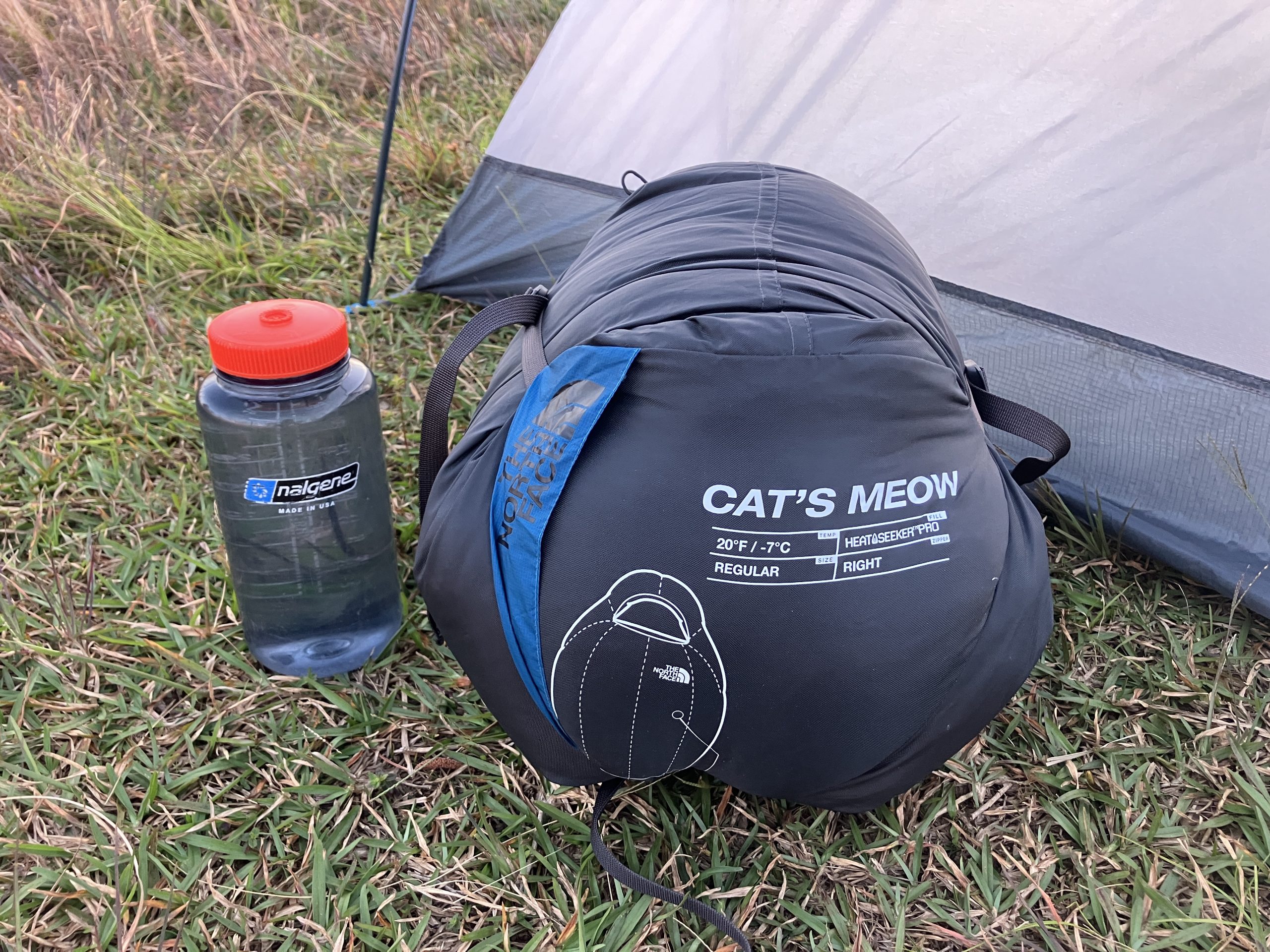 cat's meow sleeping bag in its stuff sack 