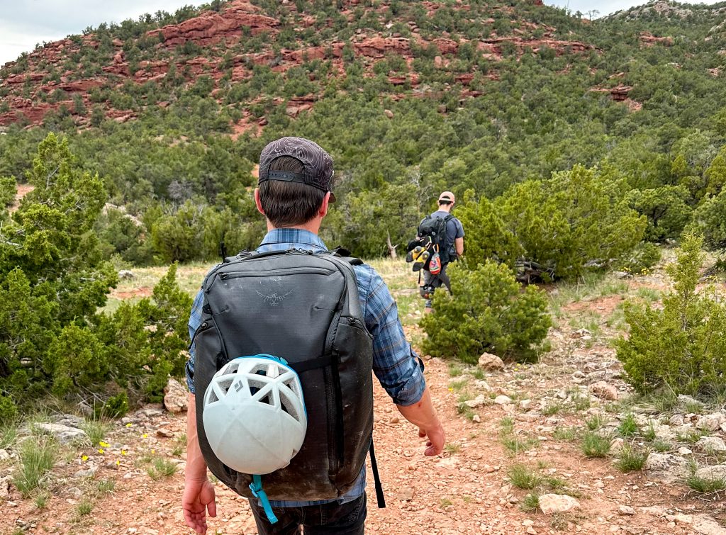 Heading to the crag with our favorite carry-on travel backpack