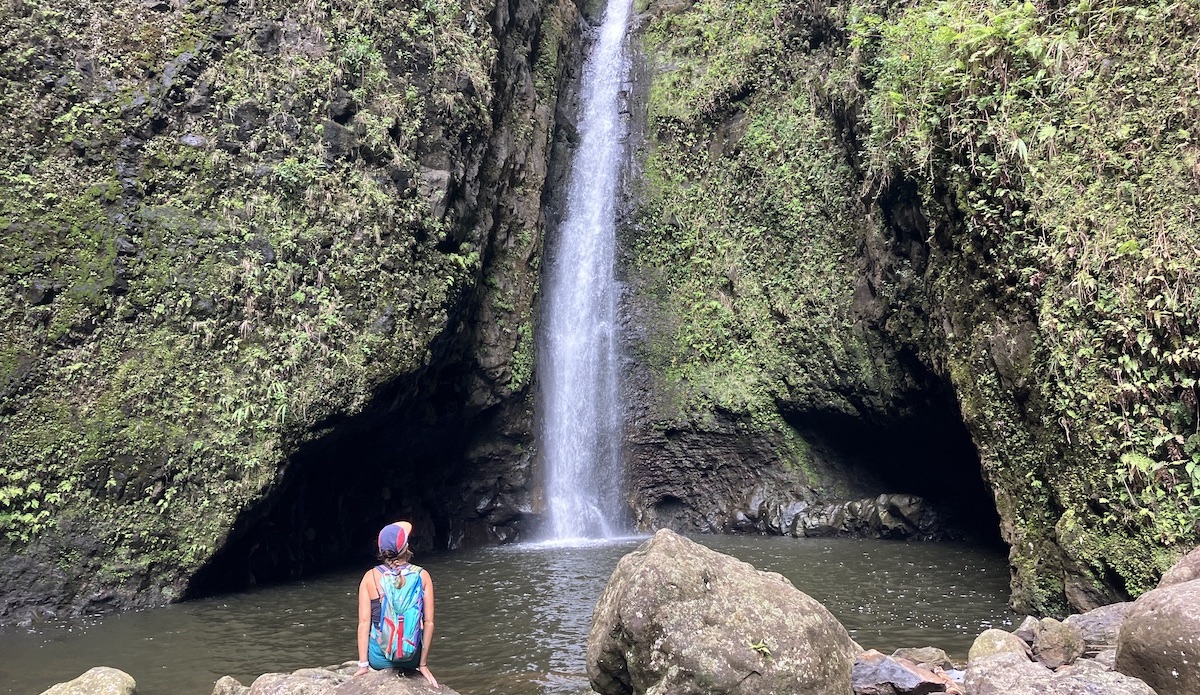 A hiking backpack helps us get to beautiful waterfalls