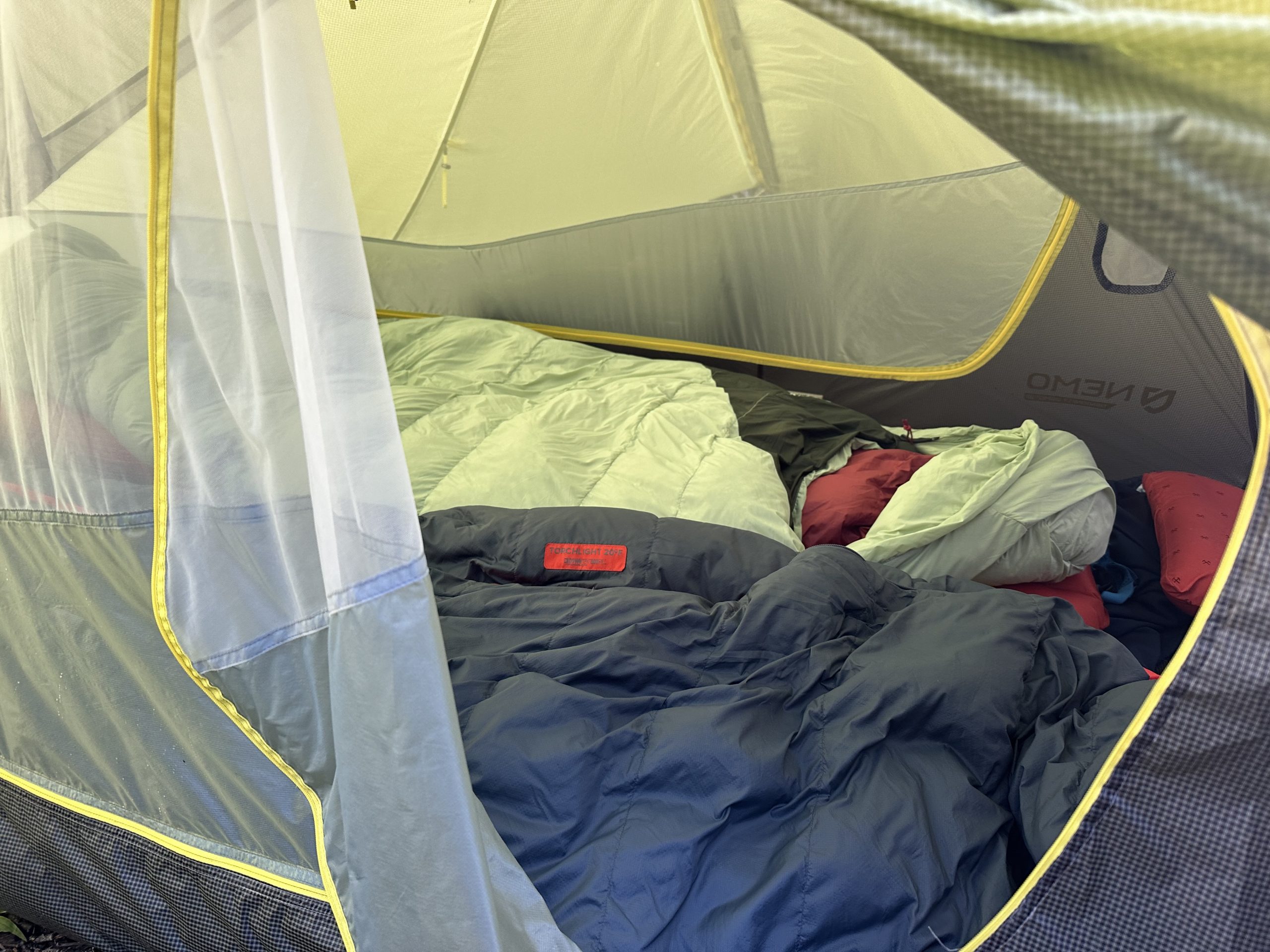 sleeping bags inside a tent