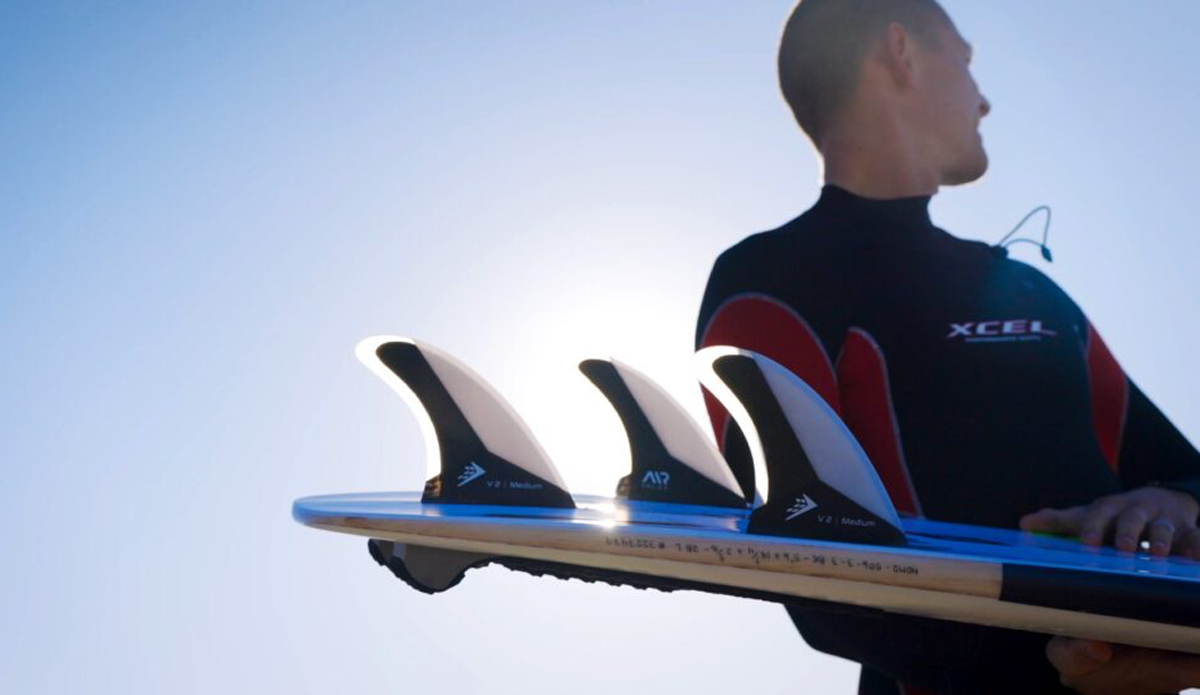 Kevin Schulz with Firewire's new Velox fin set. Photo: Firewire Surfboards