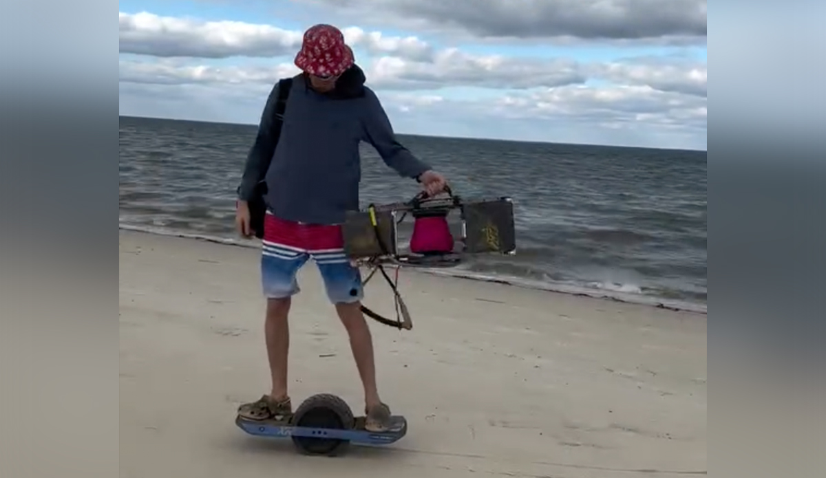 Jon Troglio used a former OneWheel to make a surf winch for the people. Photo: Jon Troglio // Instagram