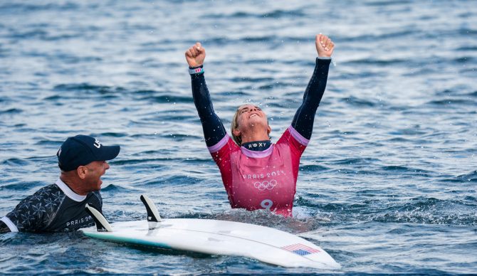 Caroline Marks built on Carissa Moore's legacy, keeping women's gold for the USA. Photo: Pablo Jimenez // ISA