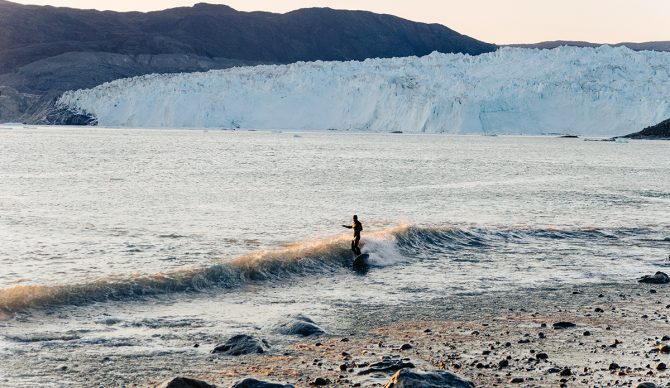 It was not the first glacier wave to be ridden, but it was the first time this happened in Greenland. Photo: Ibai Mielgo // Blue Banana