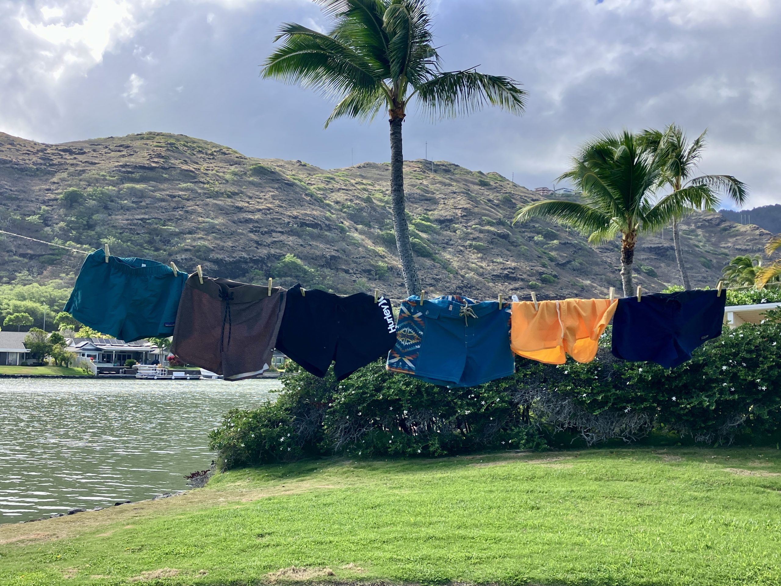 board shorts on a clothesline