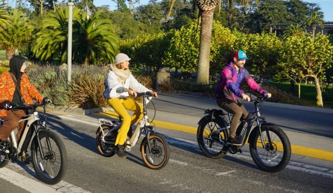 Riding fat tire electric bikes in san francisco with friends