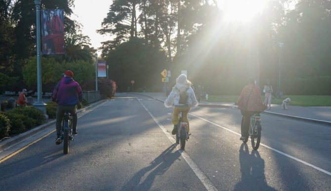 Riding fat tire electric bikes in golden gate park 