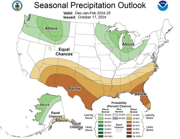 a weather map for prediction of precipitation in the united states for winter 