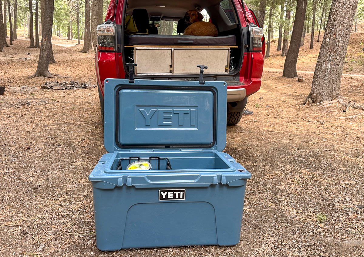 open cooler behind car